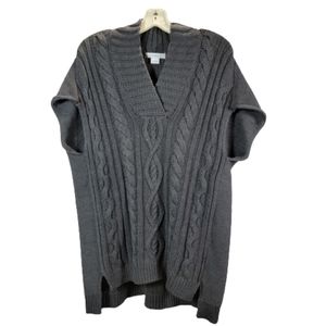 Liz Claiborne Cable Knit Sweater Charcoal Gray Sleeveless Cap Sleeves V-neck
